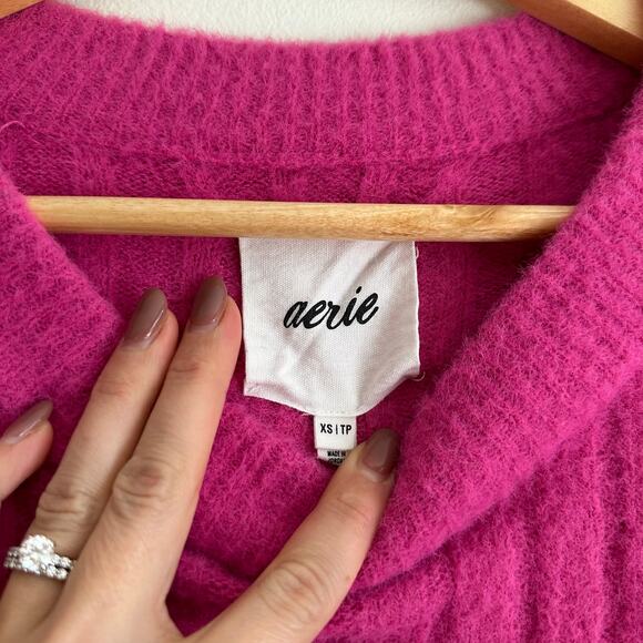 Aerie Soft Buttercream Cosmic Pink Oversized Crew Ribbed Knit Pullover Sweater - Picture 7 of 12